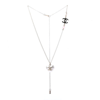 Chanel Resin Crystal CC Heart Necklace Pearly White Gold 2 of 4