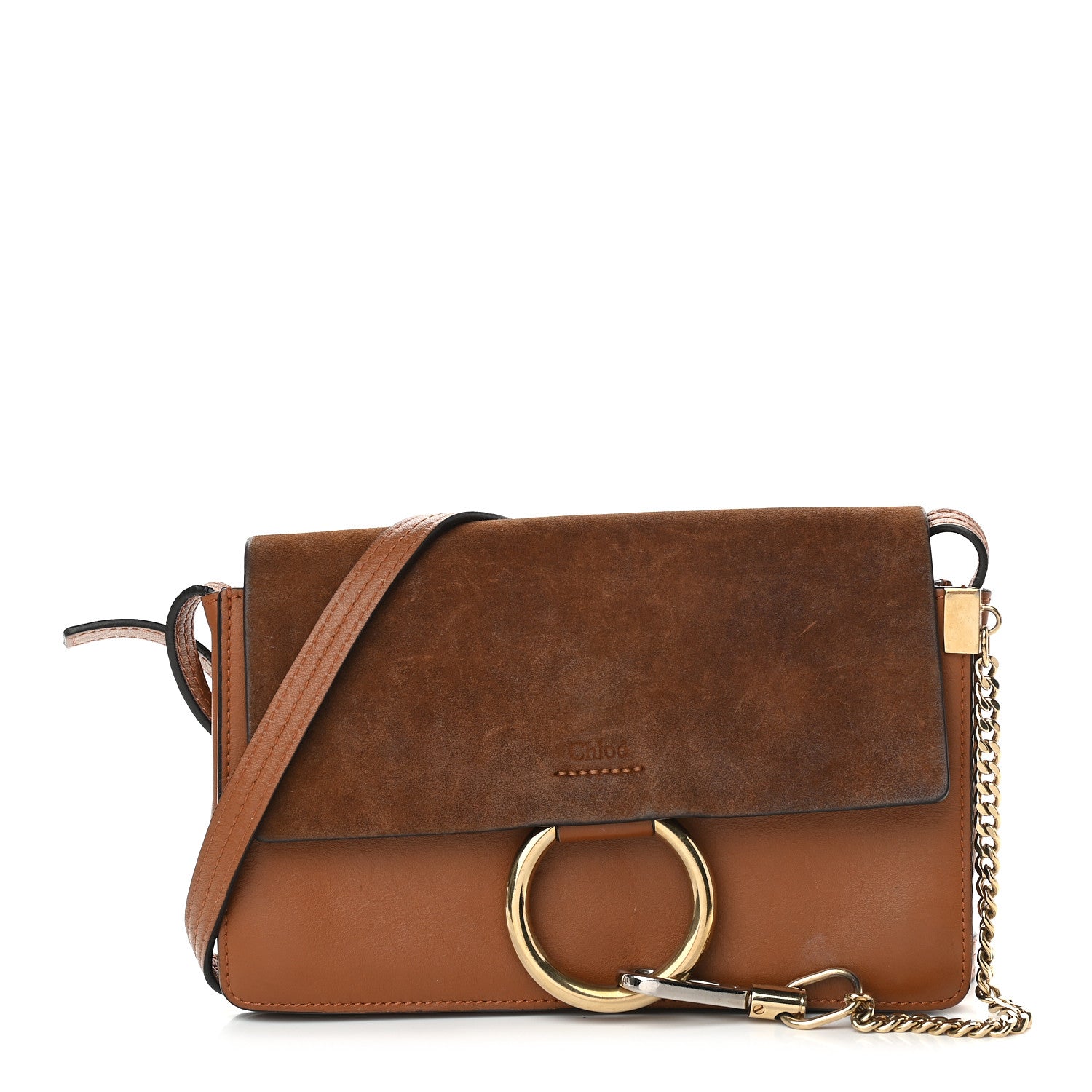 Chloe Suede Calfskin Small Faye Shoulder Bag Tobacco 1 of 8