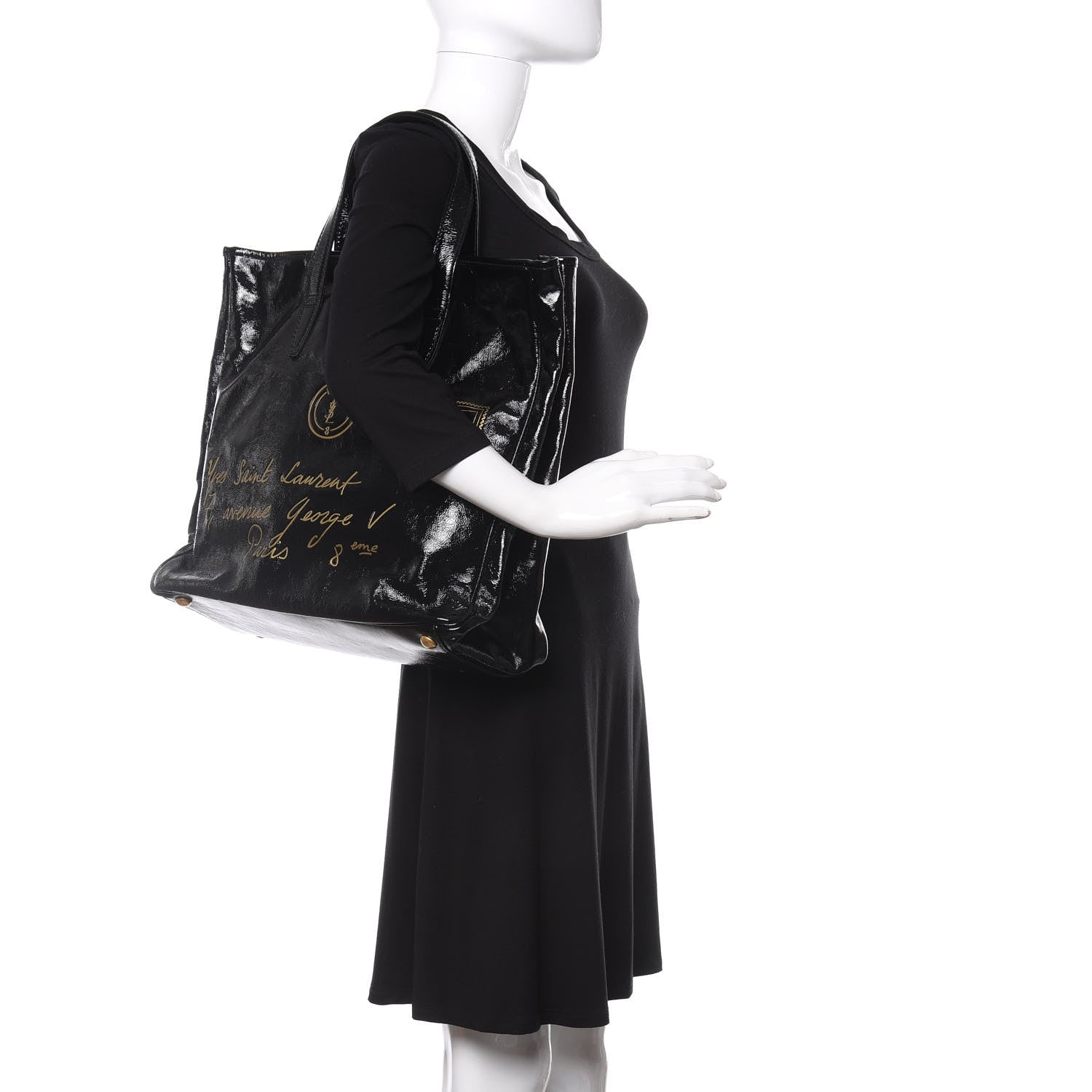 Saint Laurent Textured Patent Large Y-Mail Tote Black 2 of 9