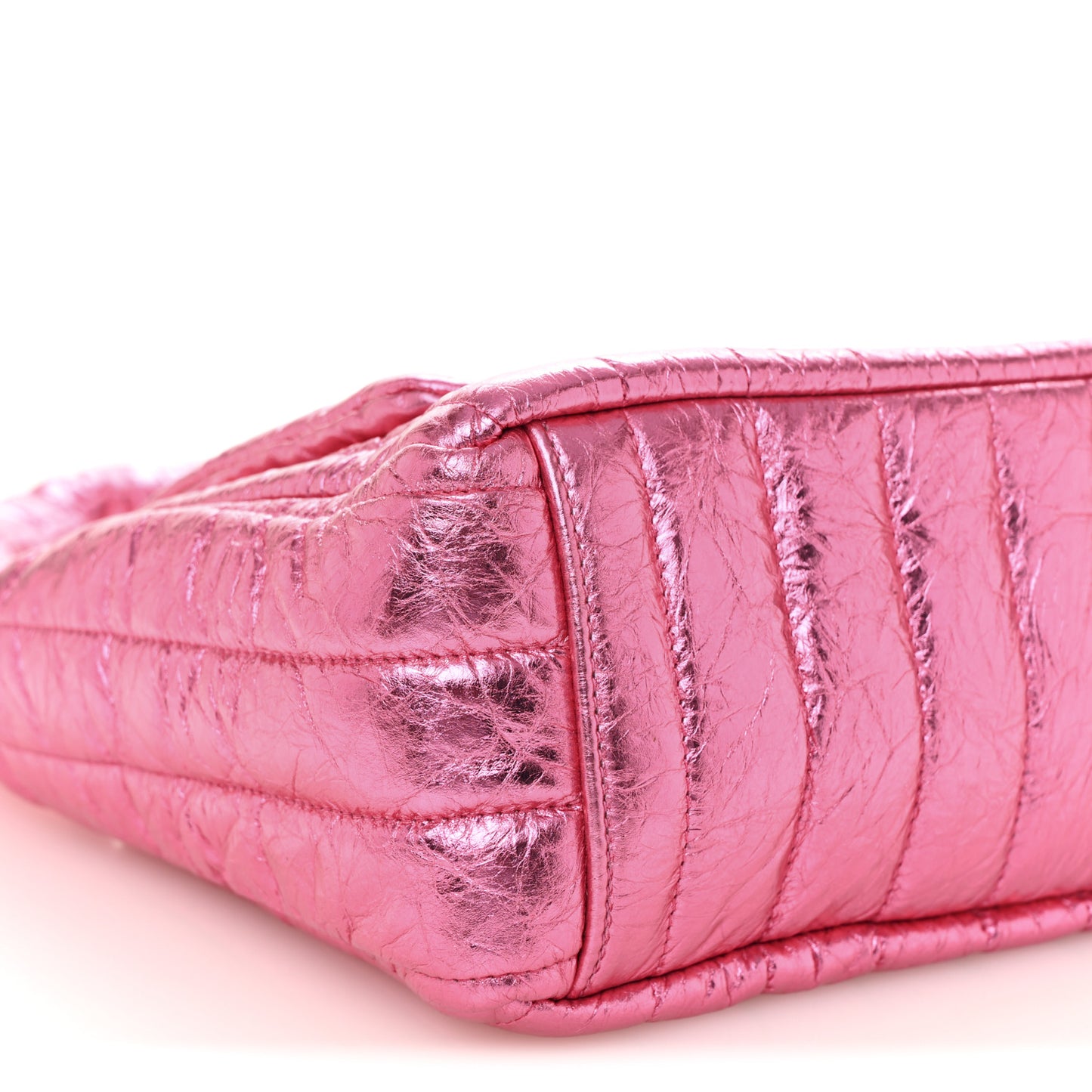 Metallized Crushed Calfskin Quilted Small Monaco Shoulder Bag Pink