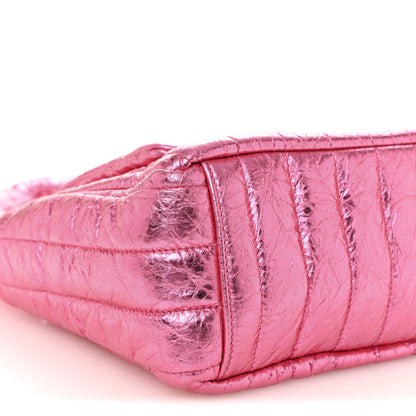 Balenciaga Metallized Crushed Calfskin Quilted Small Monaco Shoulder Bag Pink 9 of 10