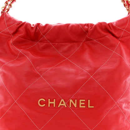 Chanel Shiny Calfskin Stitched Quilted Small Chanel 22 Red 9 of 11