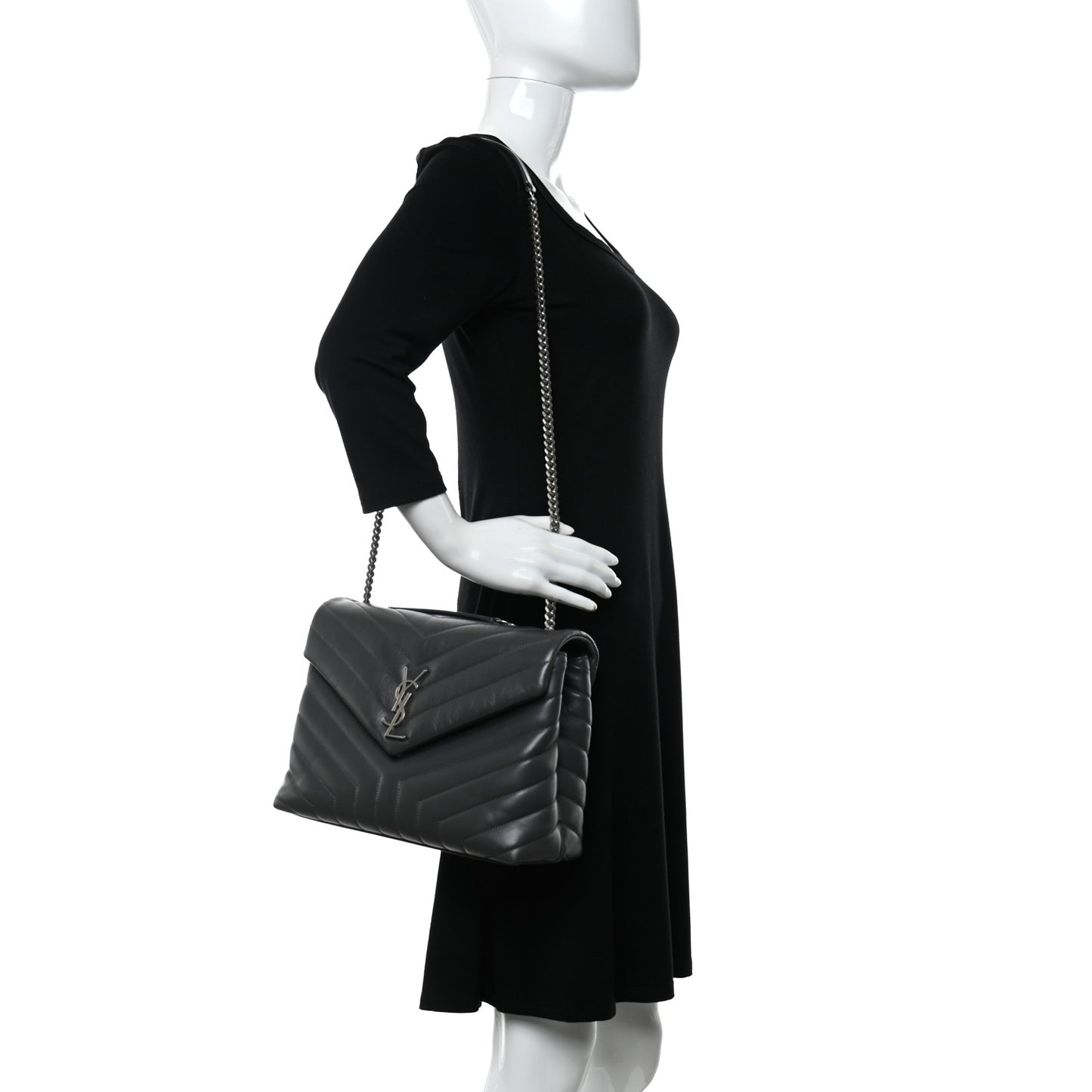 Calfskin Y Quilted Monogram Medium Loulou Chain Satchel Grey