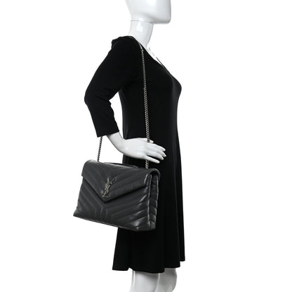 Saint Laurent Calfskin Y Quilted Monogram Medium Loulou Chain Satchel Grey 2 of 9