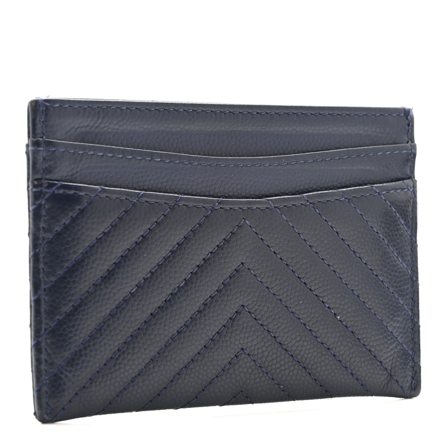 Caviar Chevron Quilted Card Holder Navy Blue