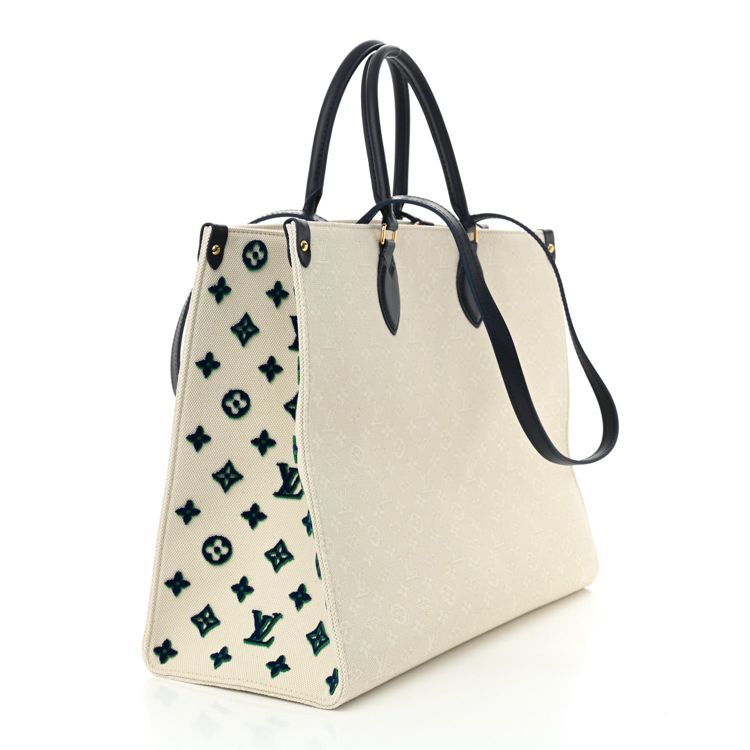 Louis Vuitton Jacquard Embroidered Tufted Monogram Hamptons Onthego GM Blue 3 of 10