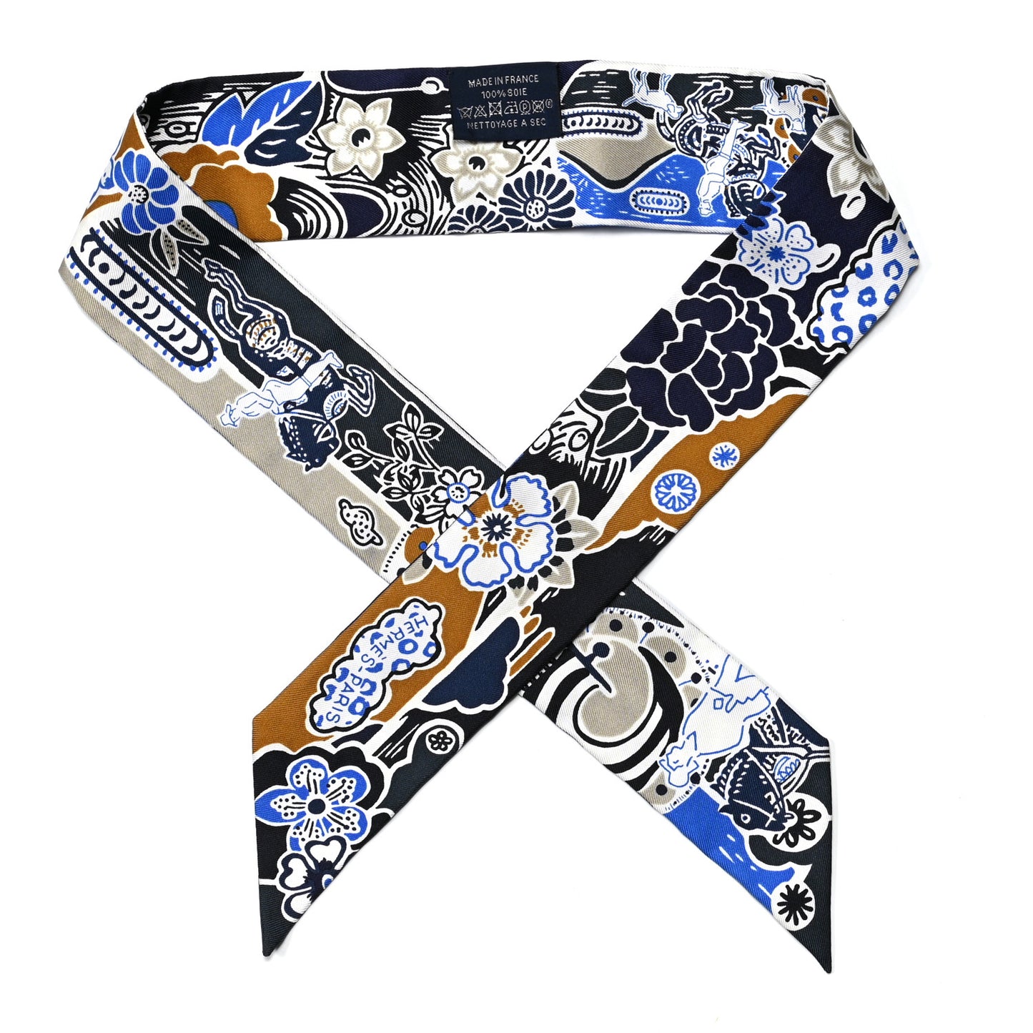 Silk Bingata Twilly Marine Tabac White