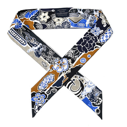 Hermes Silk Bingata Twilly Marine Tabac White 1 of 4