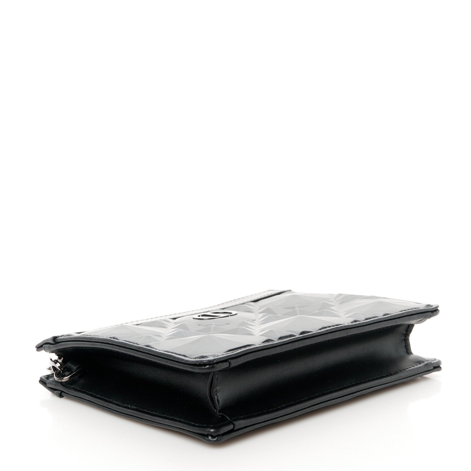 Christian Dior Calfskin Macrocannage Diamond Caro Zipped Pouch With Chain Black 4 of 10