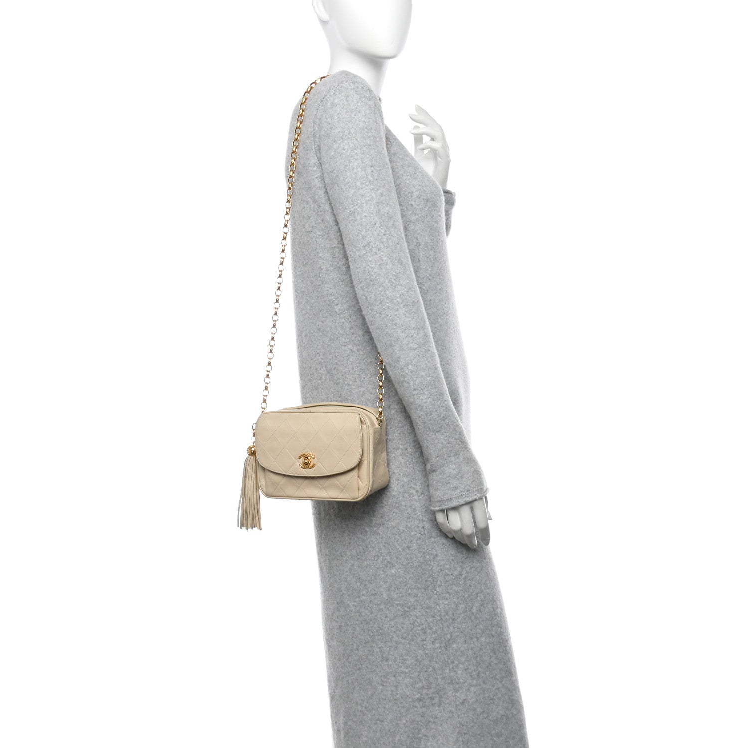 Chanel Lambskin Quilted Tassel Flap Camera Case White 2 of 14