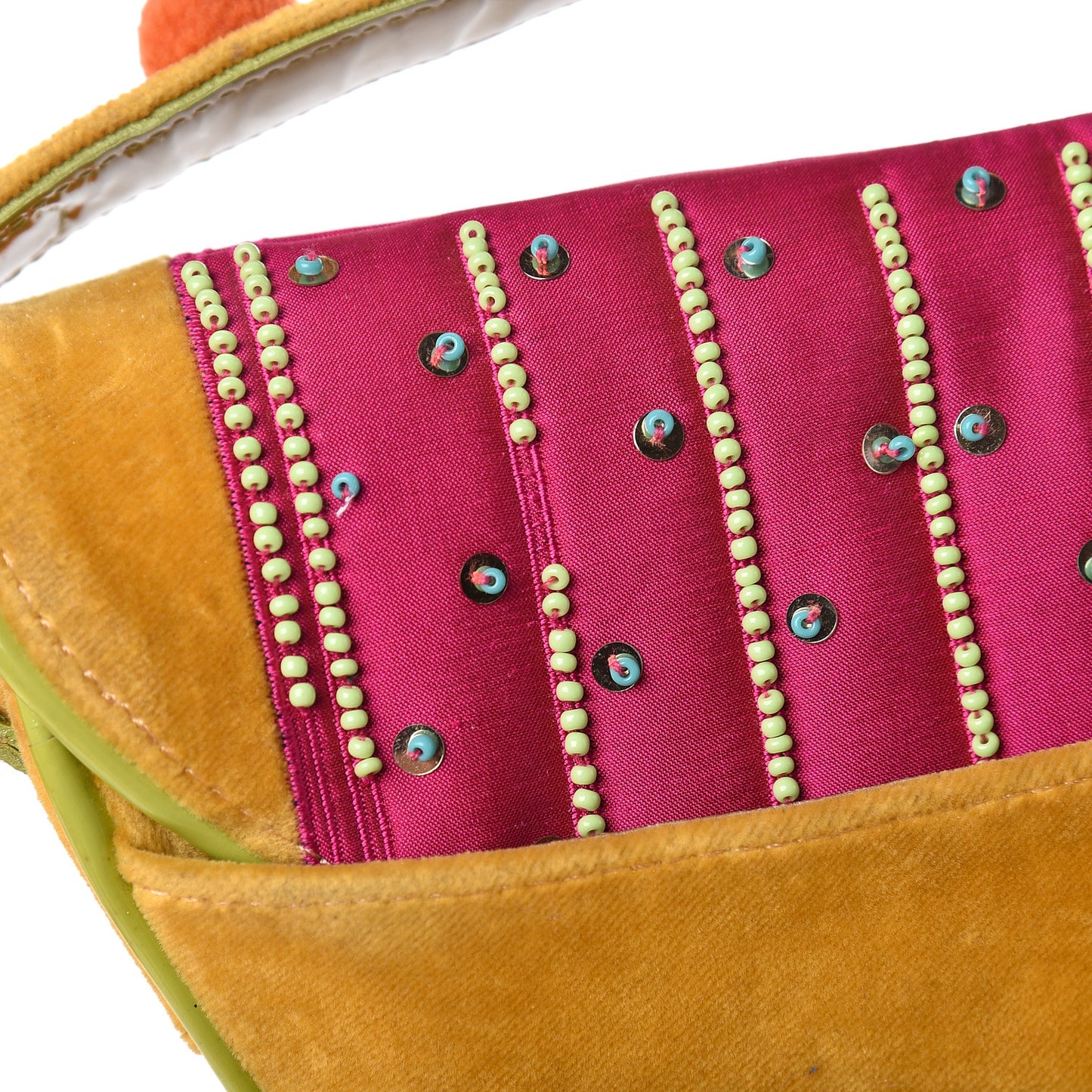 Velvet Nylon Pom Pom Saddle Bag Multicolor