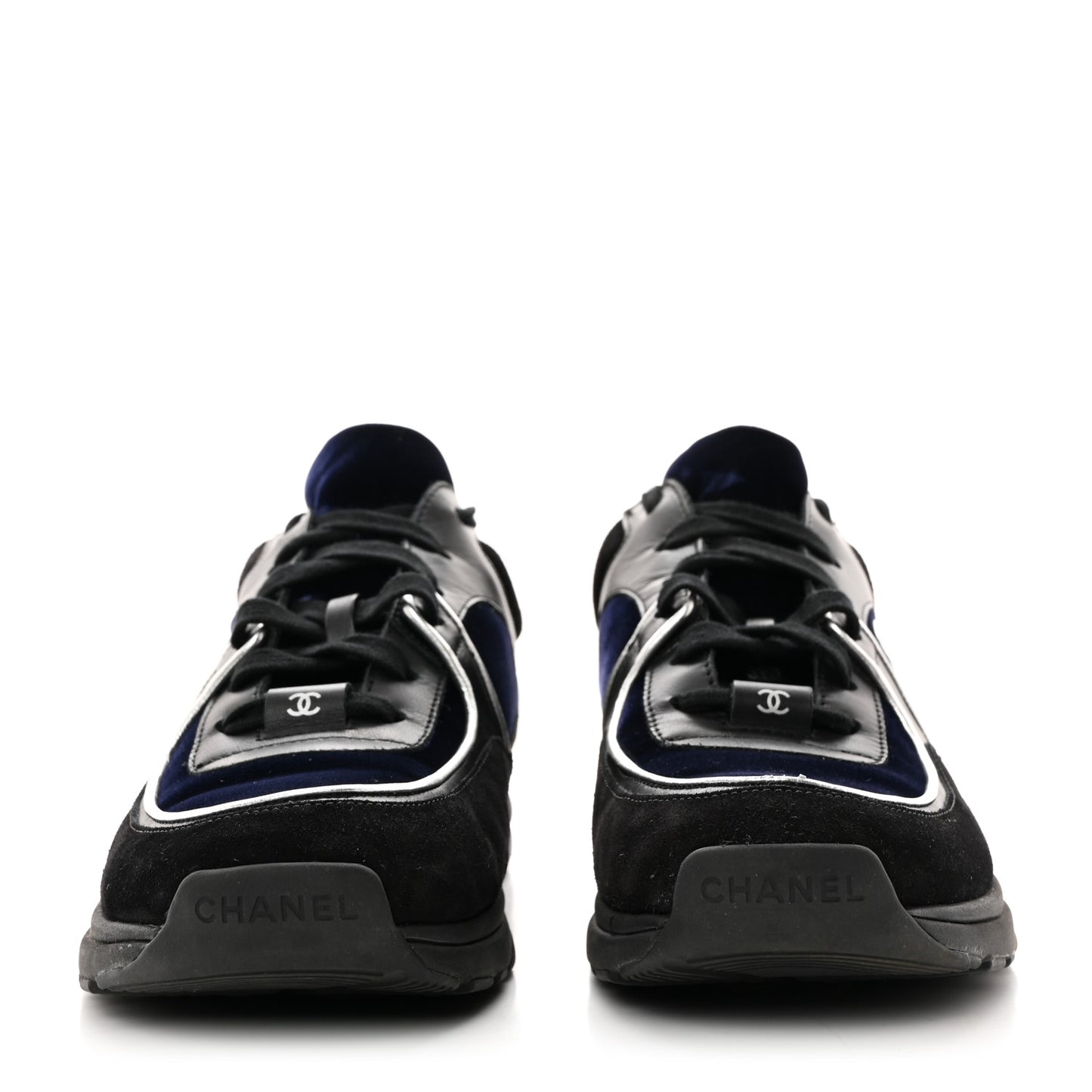 Suede Velvet Lambskin CC Sneakers 38.5 Black Blue Silver