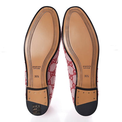 Gucci Canvas GG Monogram Horsebit Womens Jordaan Loafers 36.5 Gardenia Hibiscus Red 8 of 9