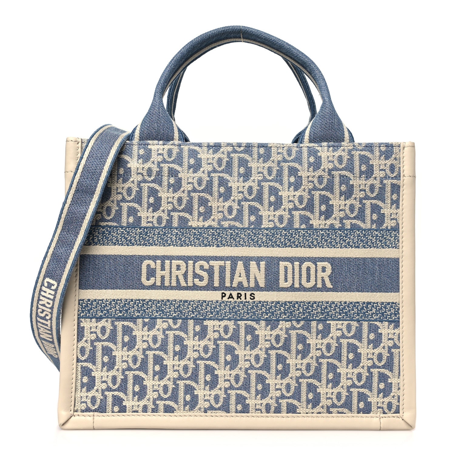 Christian Dior Oblique Chambray Calfskin Small Book Tote With Strap Blue Latte 1 of 10