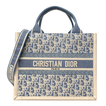Christian Dior Oblique Chambray Calfskin Small Book Tote With Strap Blue Latte 1 of 10