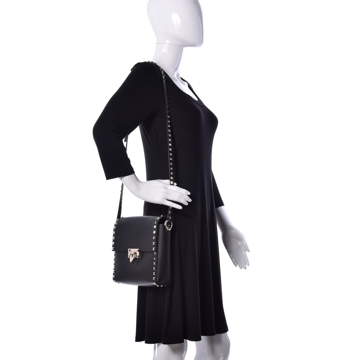 Valentino Garavani Pebbled Calfskin Rockstud Flip Lock Flap Messenger Black 2 of 17