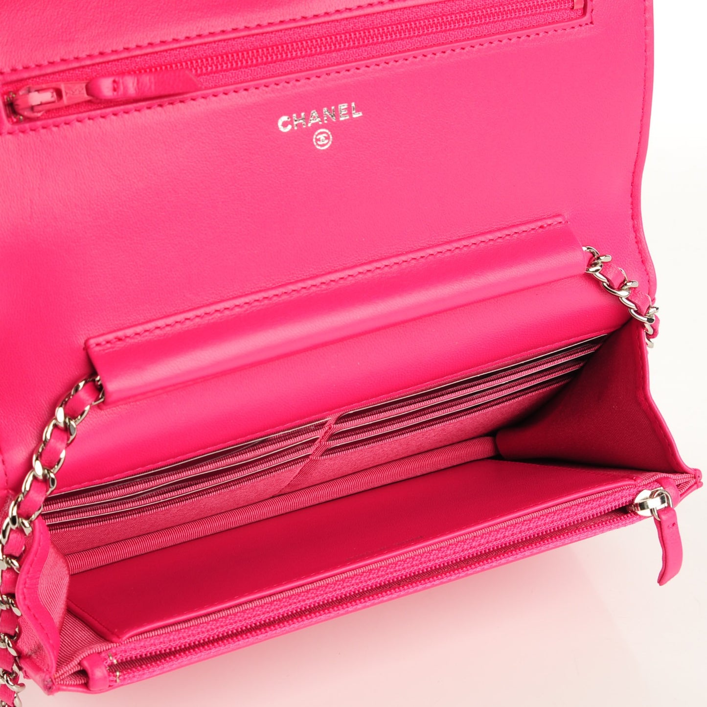 Lambskin Quilted Wallet On Chain WOC Dark Pink