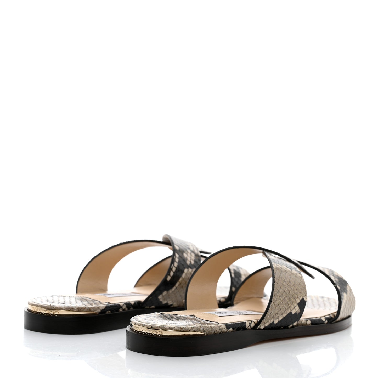Calfskin Snake Print Atia Flat Sandals 37 Natural