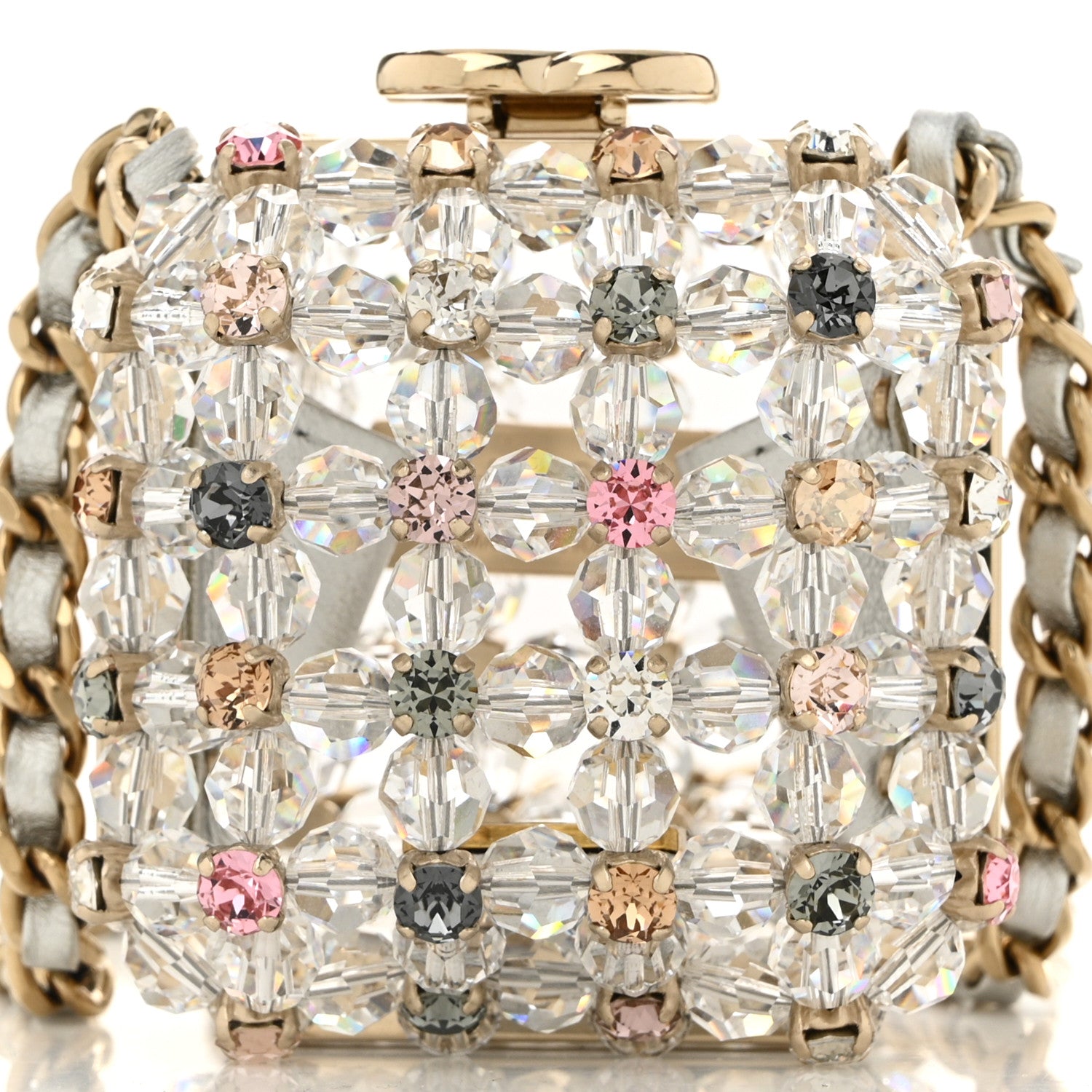 Chanel Metal Bead Crystal Minaudiere CC Mini Evening Bag Gold Multicolor 8 of 11