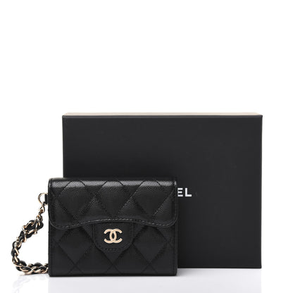 Chanel Caviar Quilted Flap Card Holder Chain Wristlet Black 12 of 12