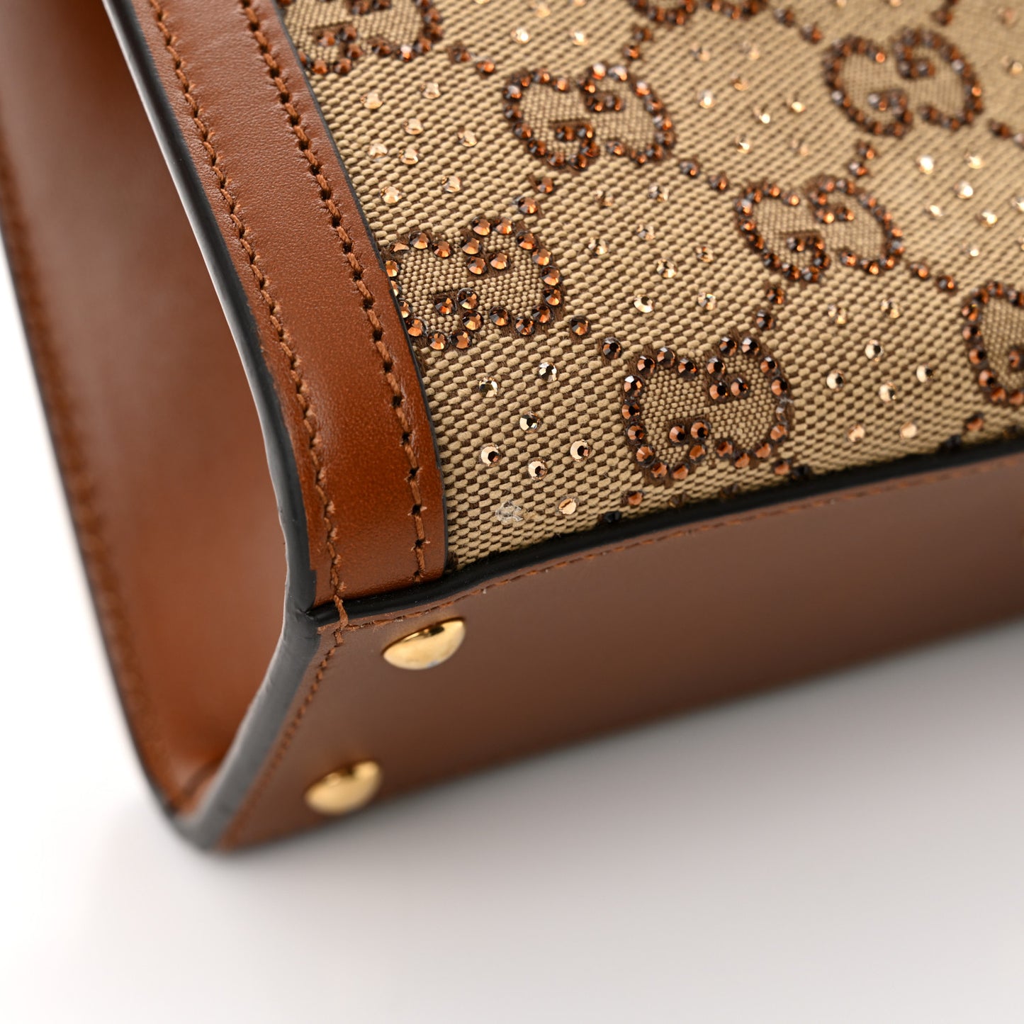 New Canvas Charisma Calfskin Crystal GG Monogram Mini Diana Tote Bag Camel Ebony