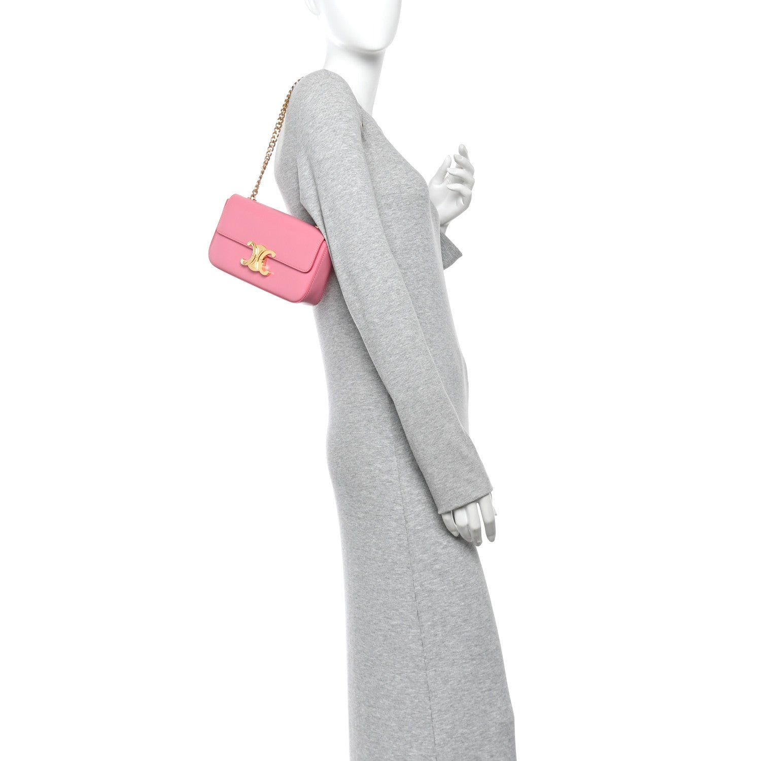 Celine Shiny Calfskin Triomphe Chain Shoulder Bag Flamingo 1906231