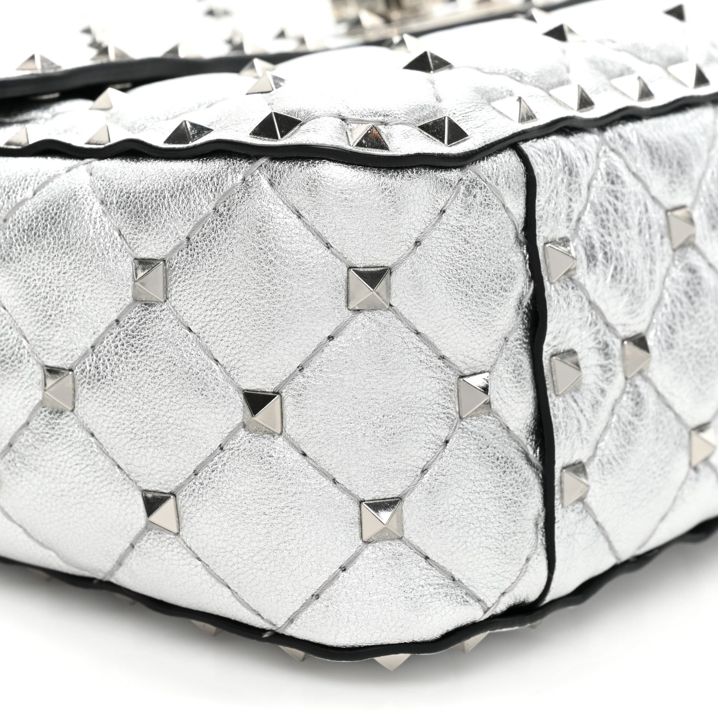 Metallic Nappa Medium Rockstud Spike Shoulder Bag Silver