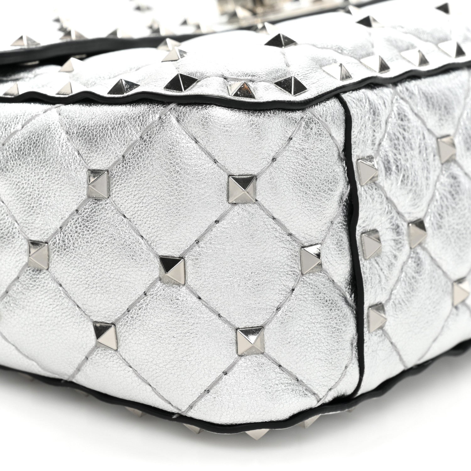 Valentino Garavani Metallic Nappa Medium Rockstud Spike Shoulder Bag Silver 9 of 10
