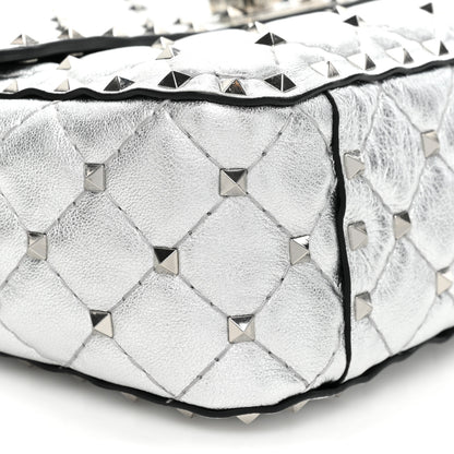 Valentino Garavani Metallic Nappa Medium Rockstud Spike Shoulder Bag Silver 9 of 10
