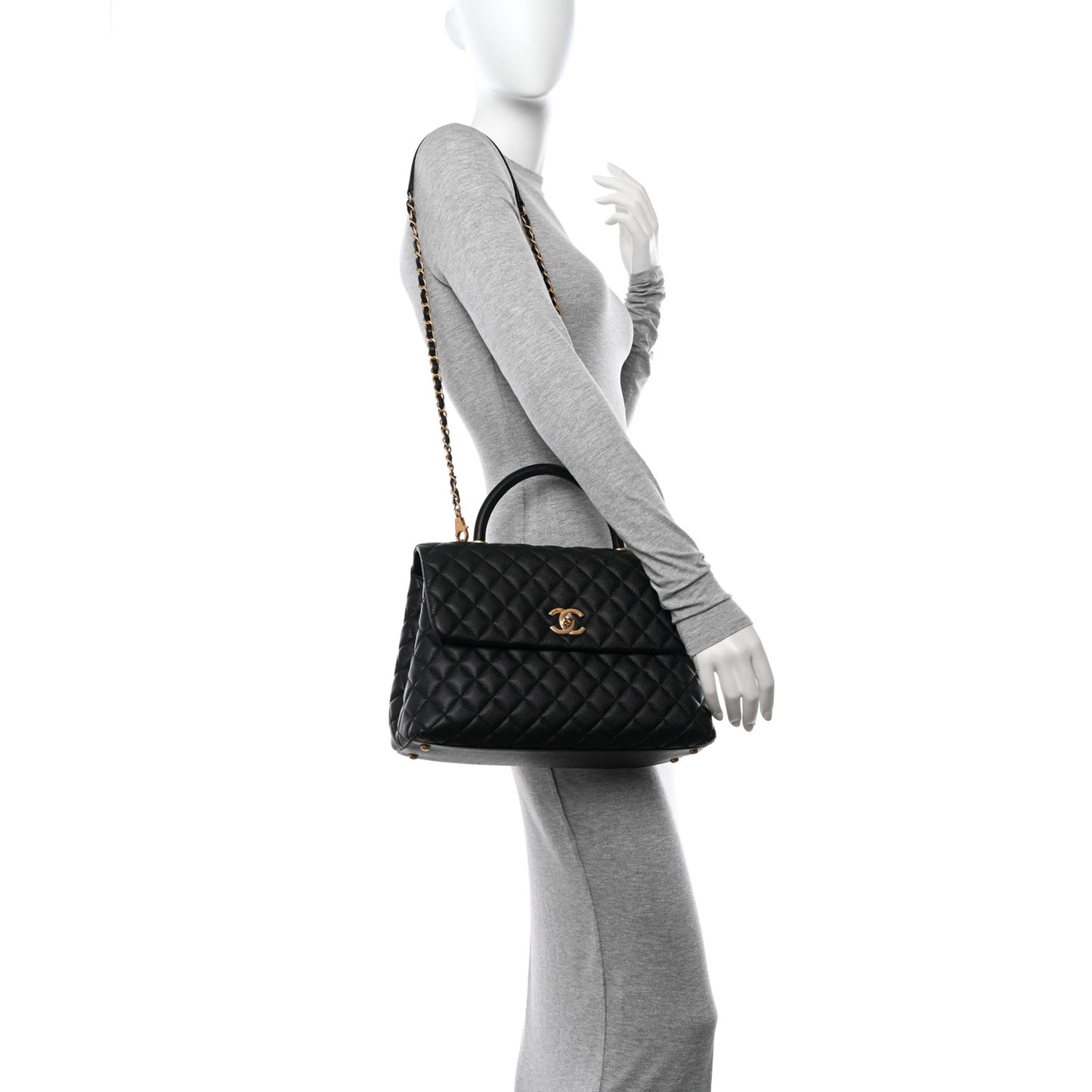 Caviar Quilted Medium Coco Handle Flap Black