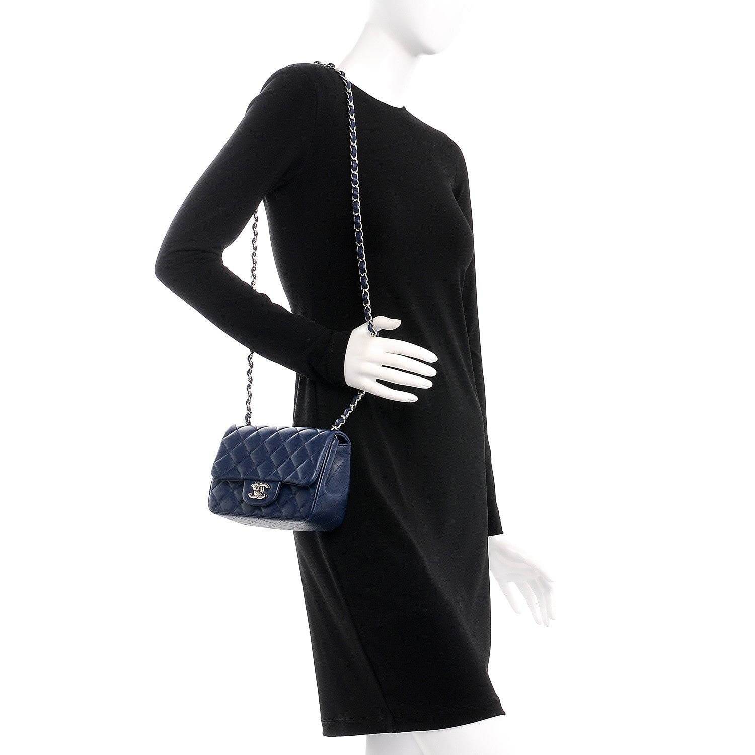 Chanel Lambskin Quilted Mini Square Flap Navy 2 of 8