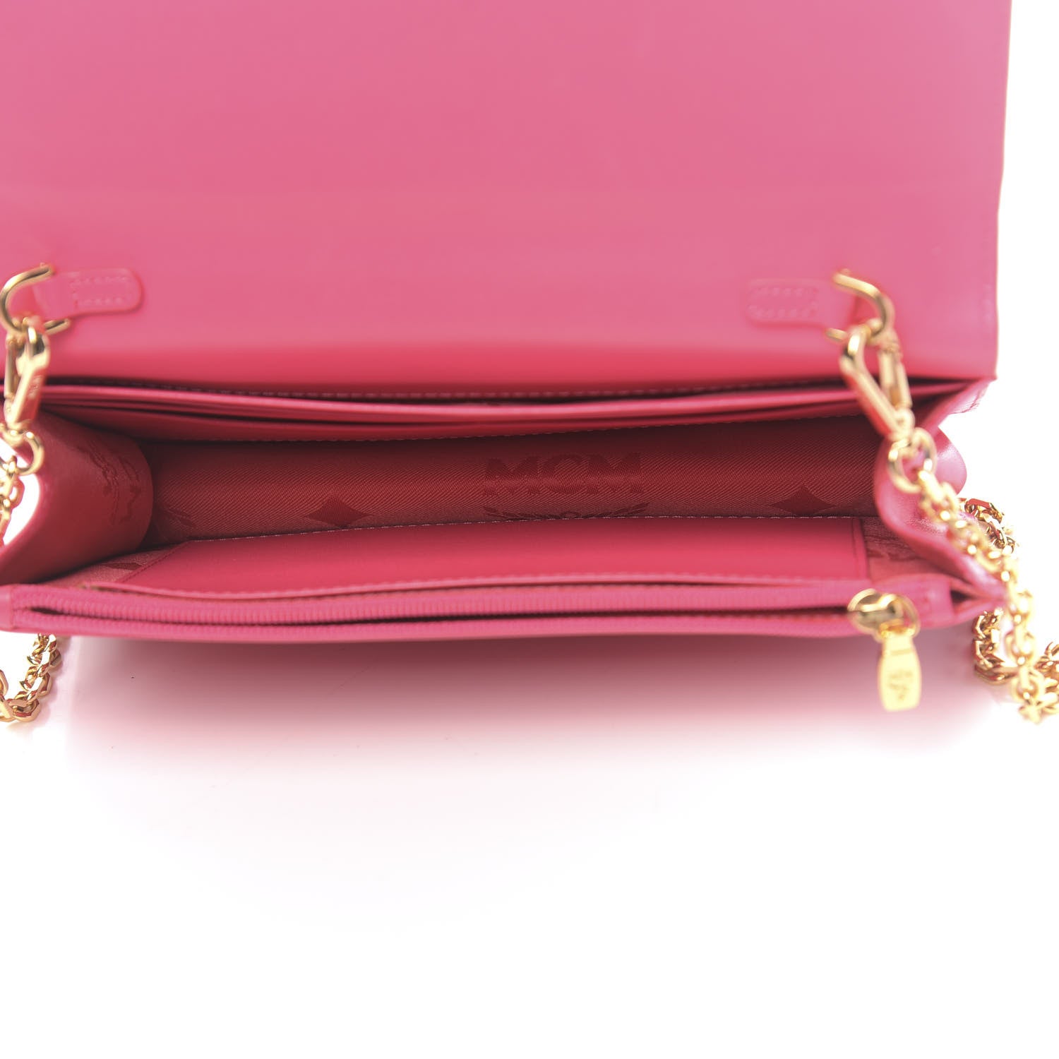 MCM Saffiano Studded Wallet On Chain Pink 5 of 10