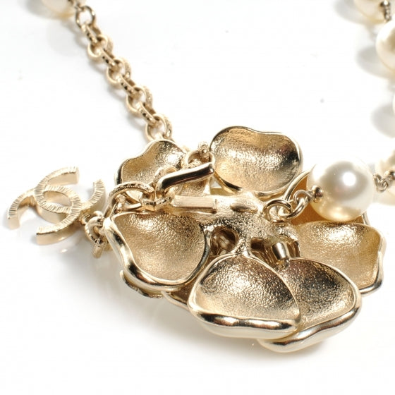 Pearl and Crystal Enamel Camellia Belt Gold