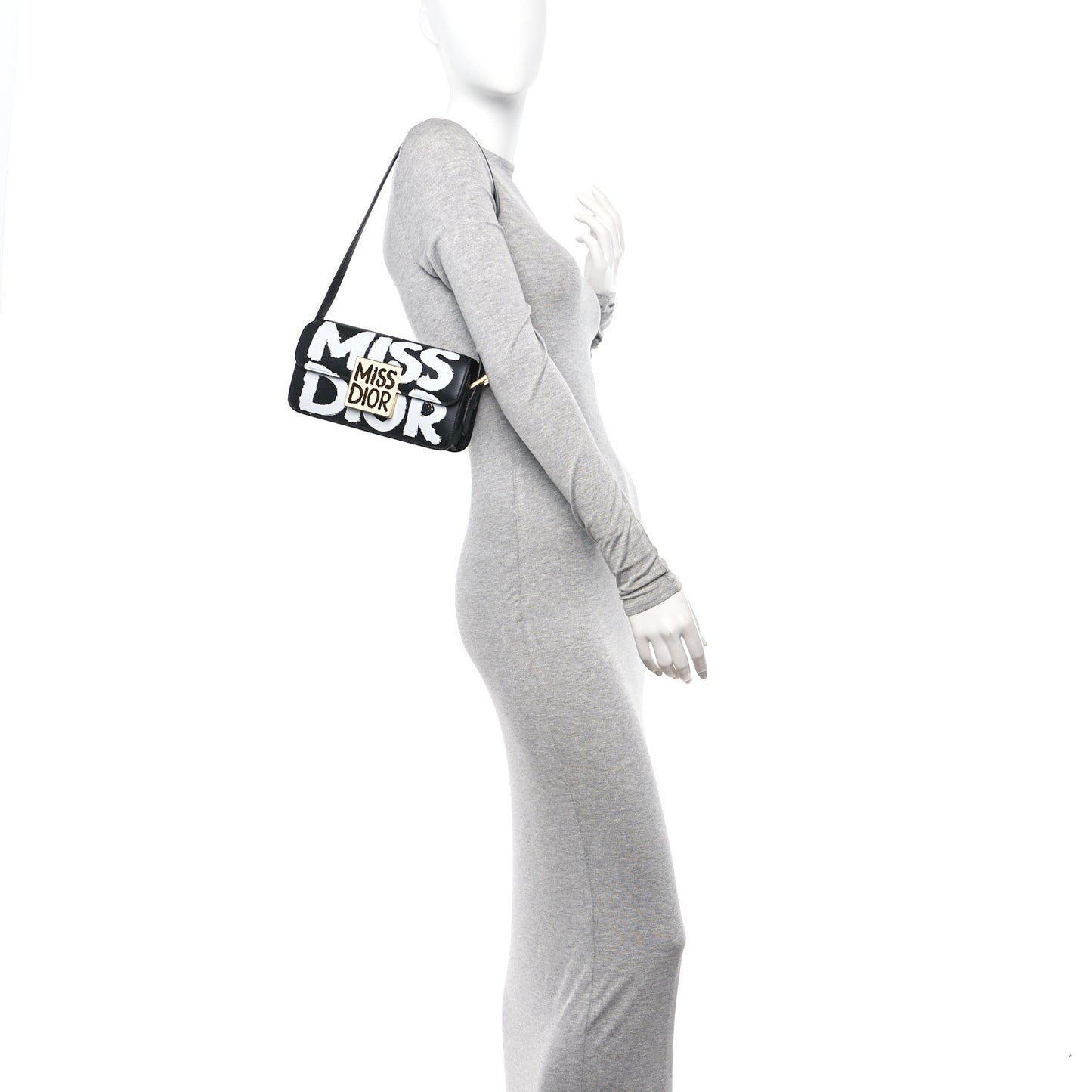 Calfskin Graffiti Printed Miss Dior Flap Black White