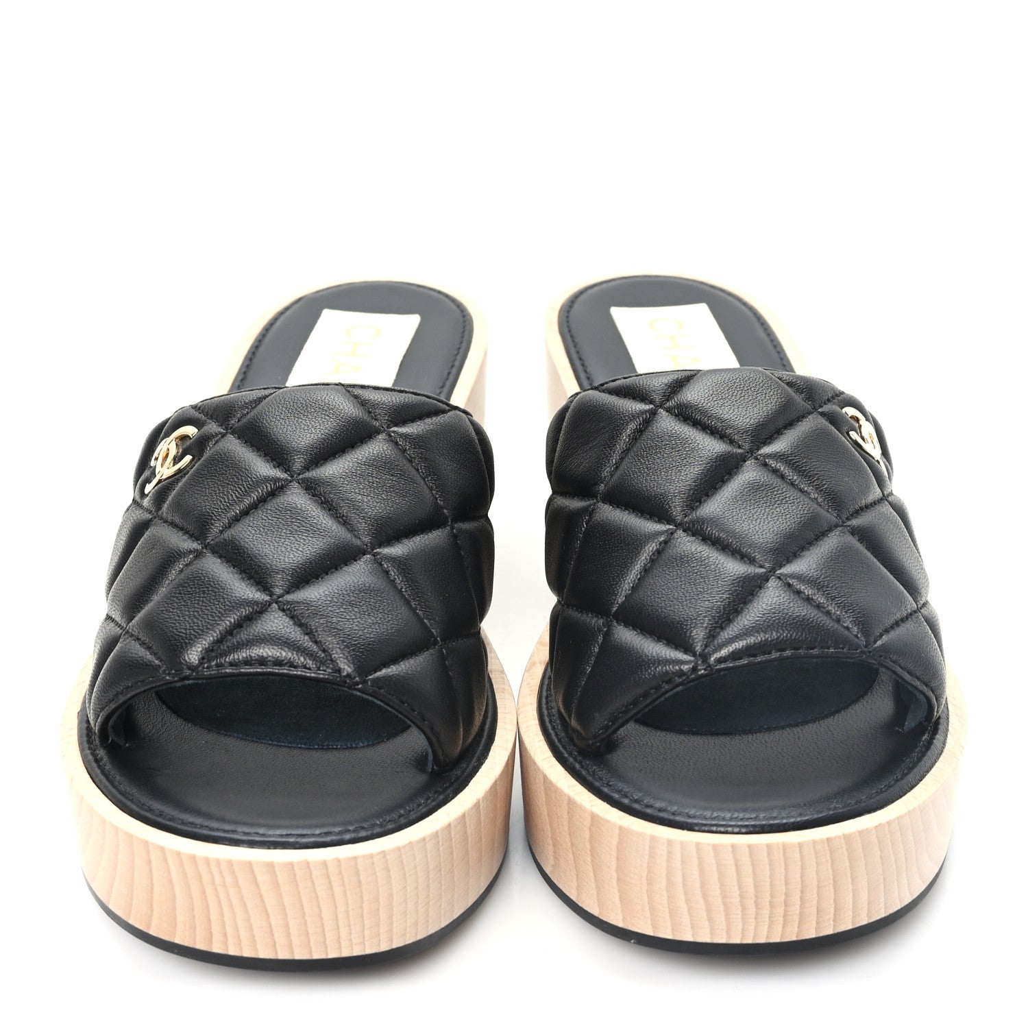 Chanel Lambskin Quilted CC Wedge Sandals 39 Black 3 of 8