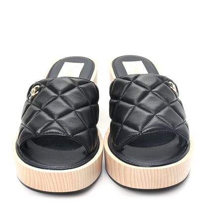 Chanel Lambskin Quilted CC Wedge Sandals 39 Black 3 of 8