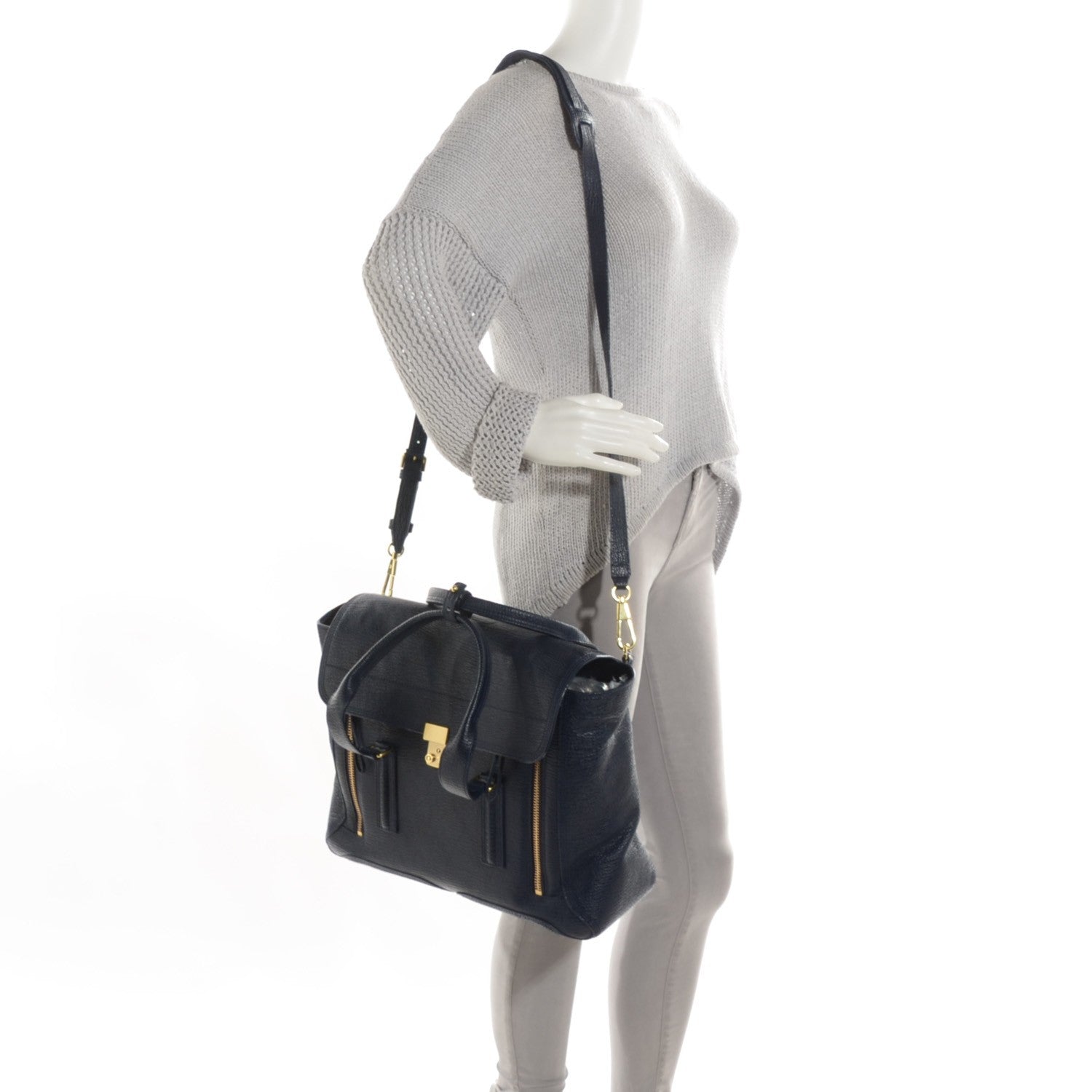 3.1 Phillip Lim 3.1 Textured Calfskin Large Pashli Satchel Ink 2 of 8