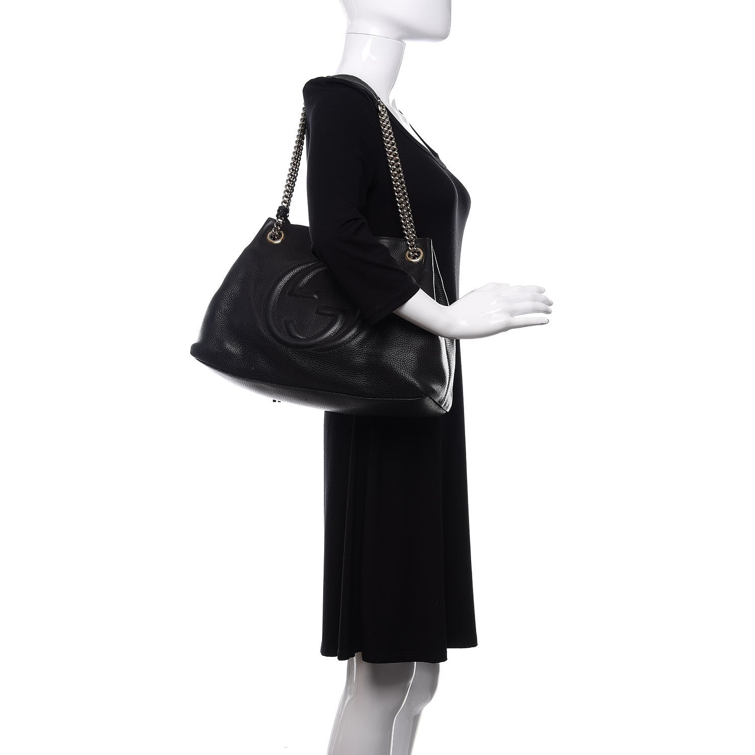 Gucci Pebbled Calfskin Medium Soho Chain Shoulder Bag Black 2 of 15