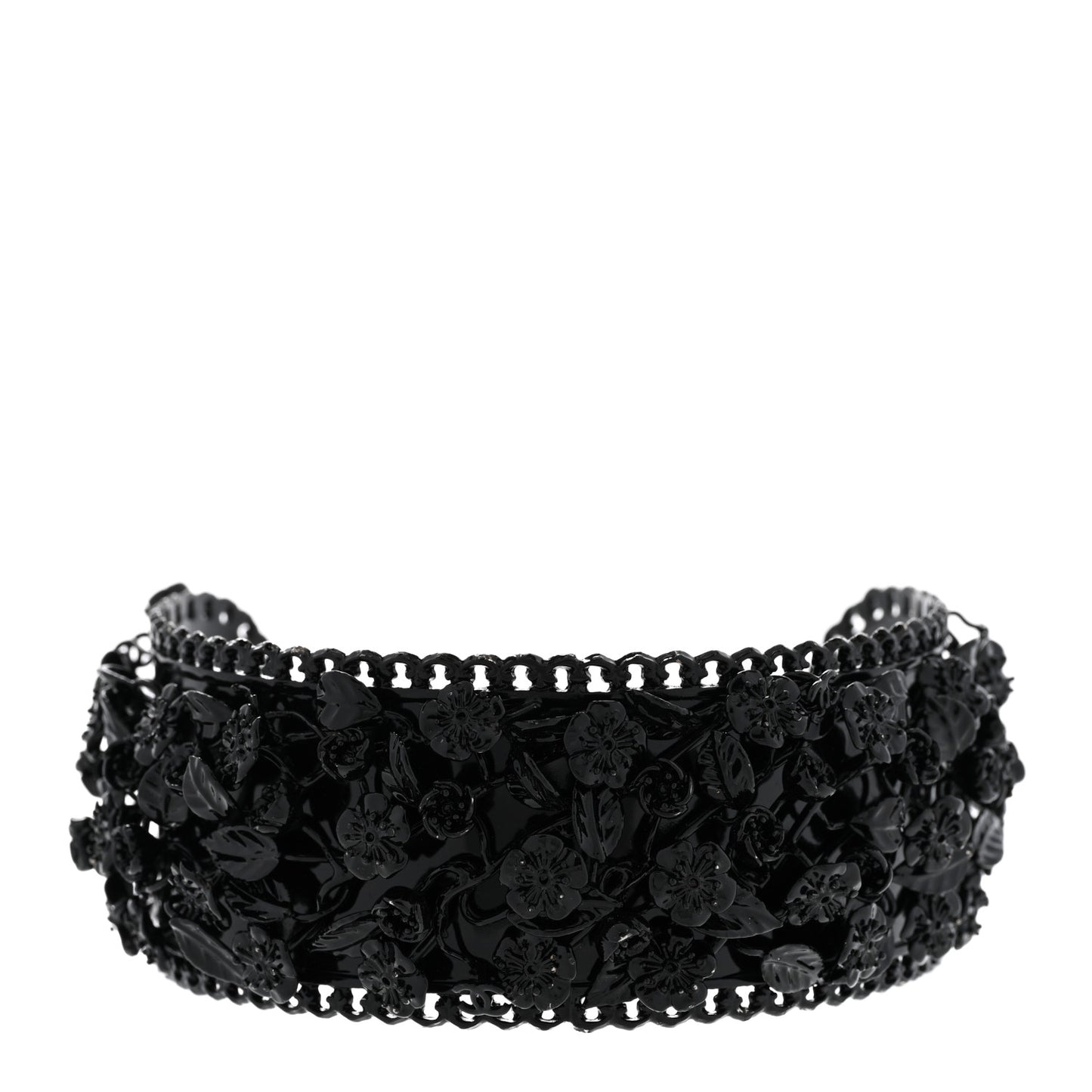 Enamel Flower Chain Choker Necklace Ruthenium Black