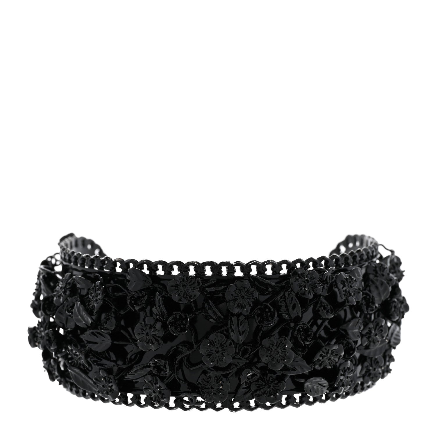 Chanel Enamel Flower Chain Choker Necklace Ruthenium Black 1 of 8
