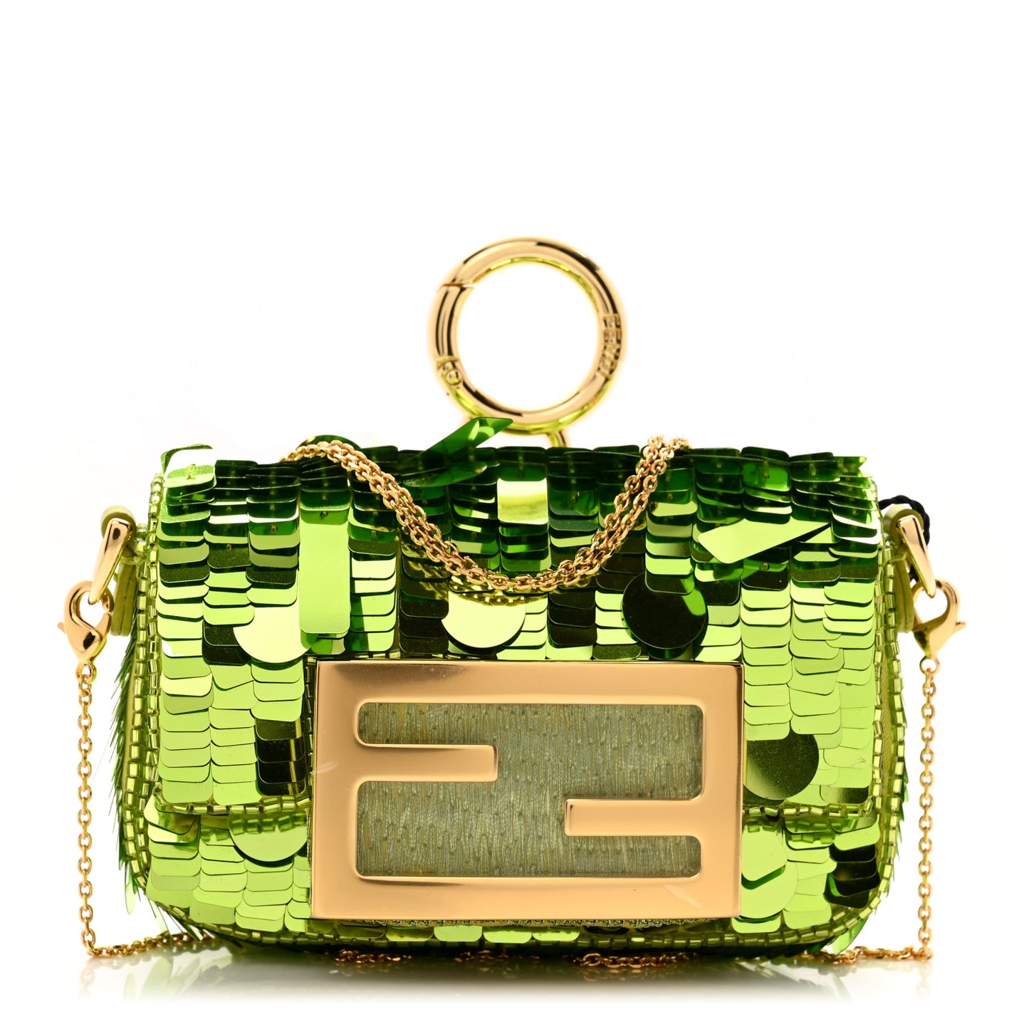 Sequin Paillettes Shiny Nappa Sex and the City Nano Maxi Buckle Baguette Charm Wasabi