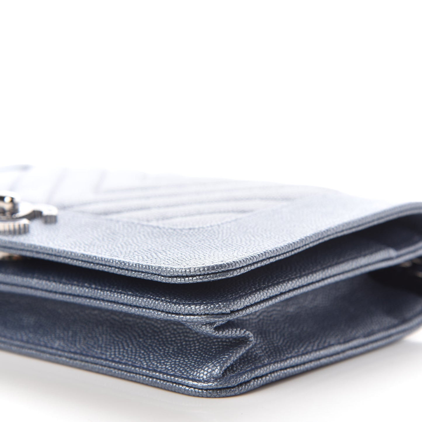 Metallic Caviar Chevron Quilted Vintage Mademoiselle Wallet On Chain WOC Blue
