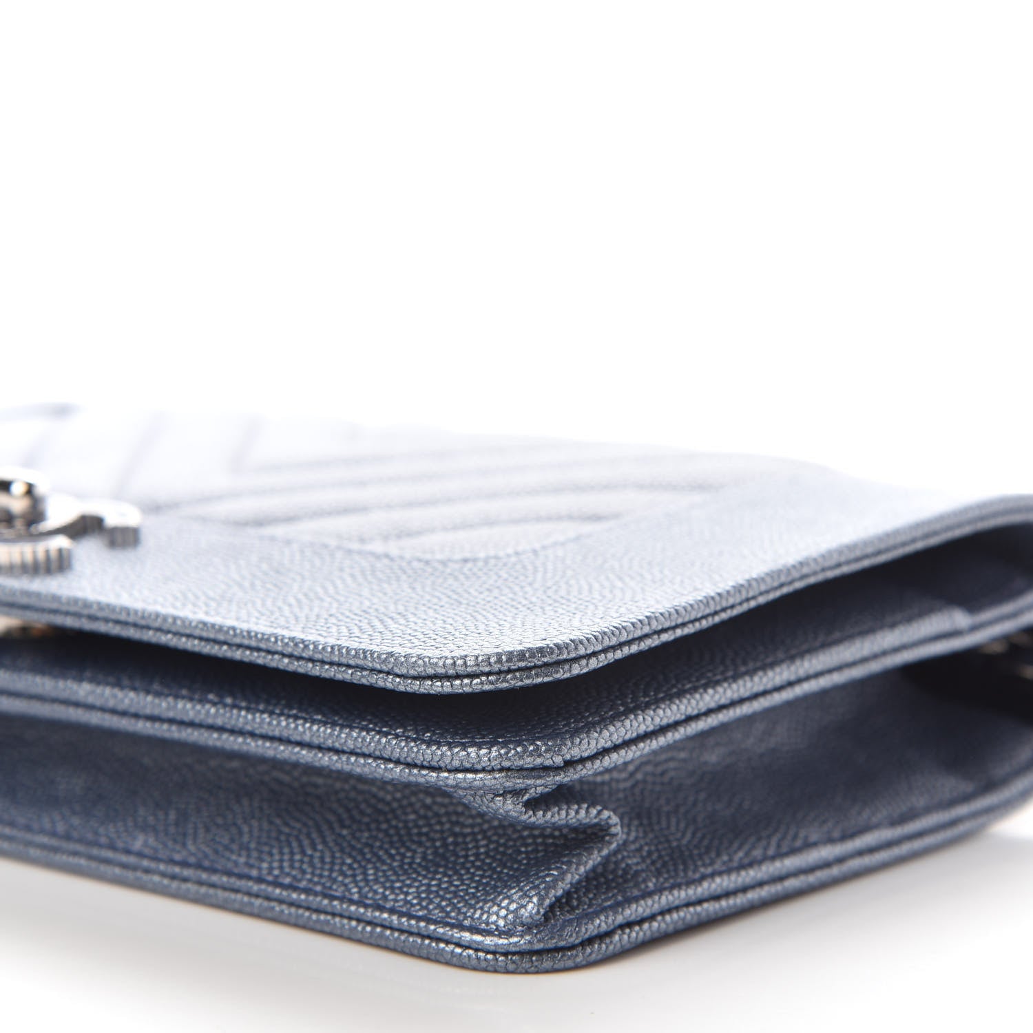 Chanel Metallic Caviar Chevron Quilted Vintage Mademoiselle Wallet On Chain WOC Blue 10 of 10