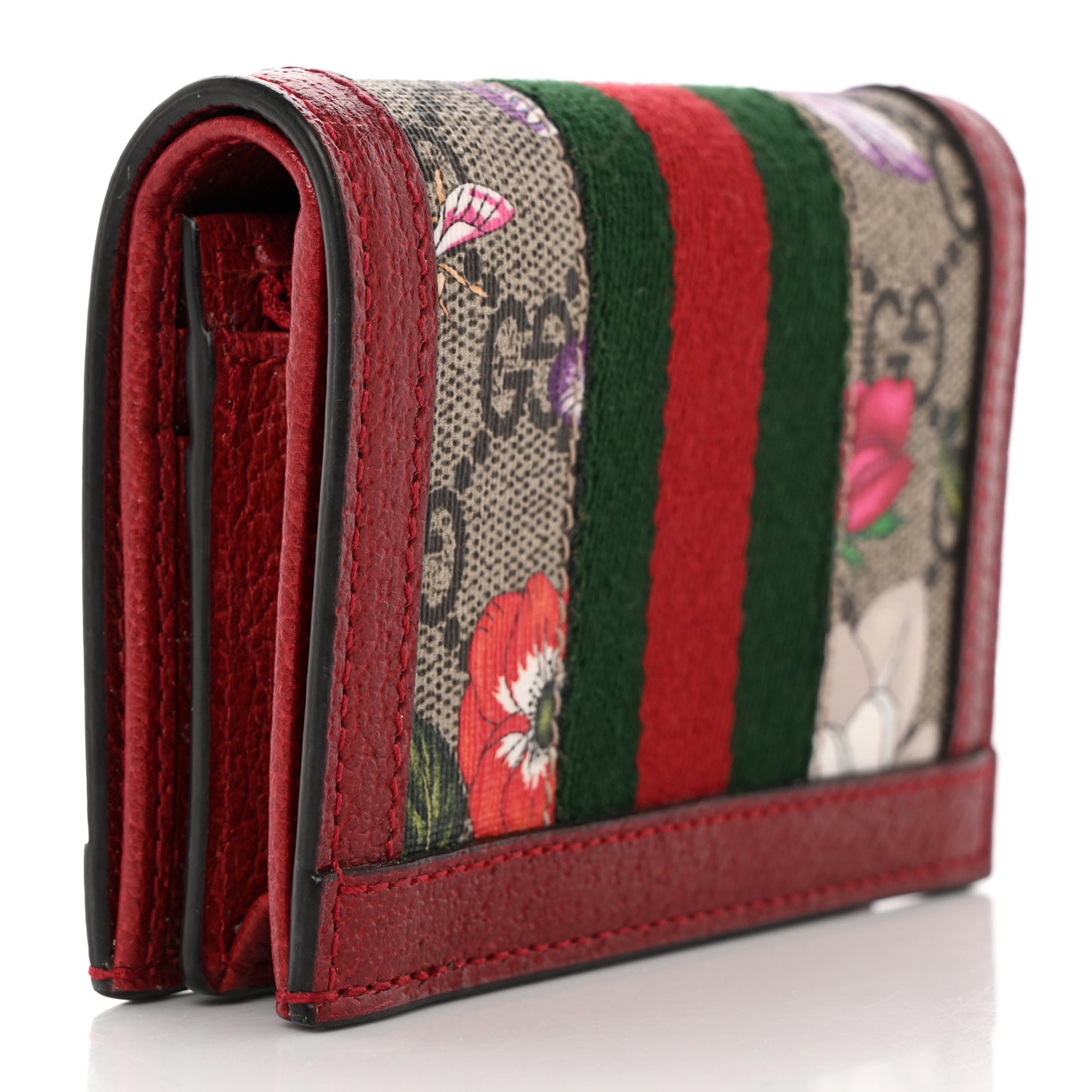 GG Supreme Monogram Flora Web Ophidia Card Case Red