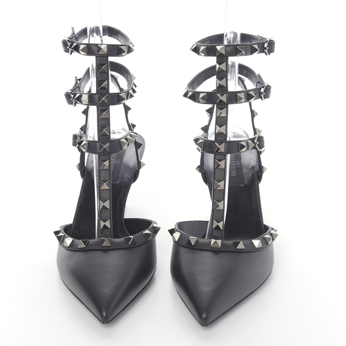 Nappa Rockstud Ankle Strap Low Heel Pumps 39 Black