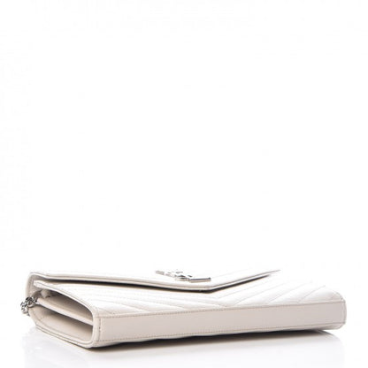 Saint Laurent Grain De Poudre Matelasse Chevron Monogram Chain Wallet Icy White 4 of 7