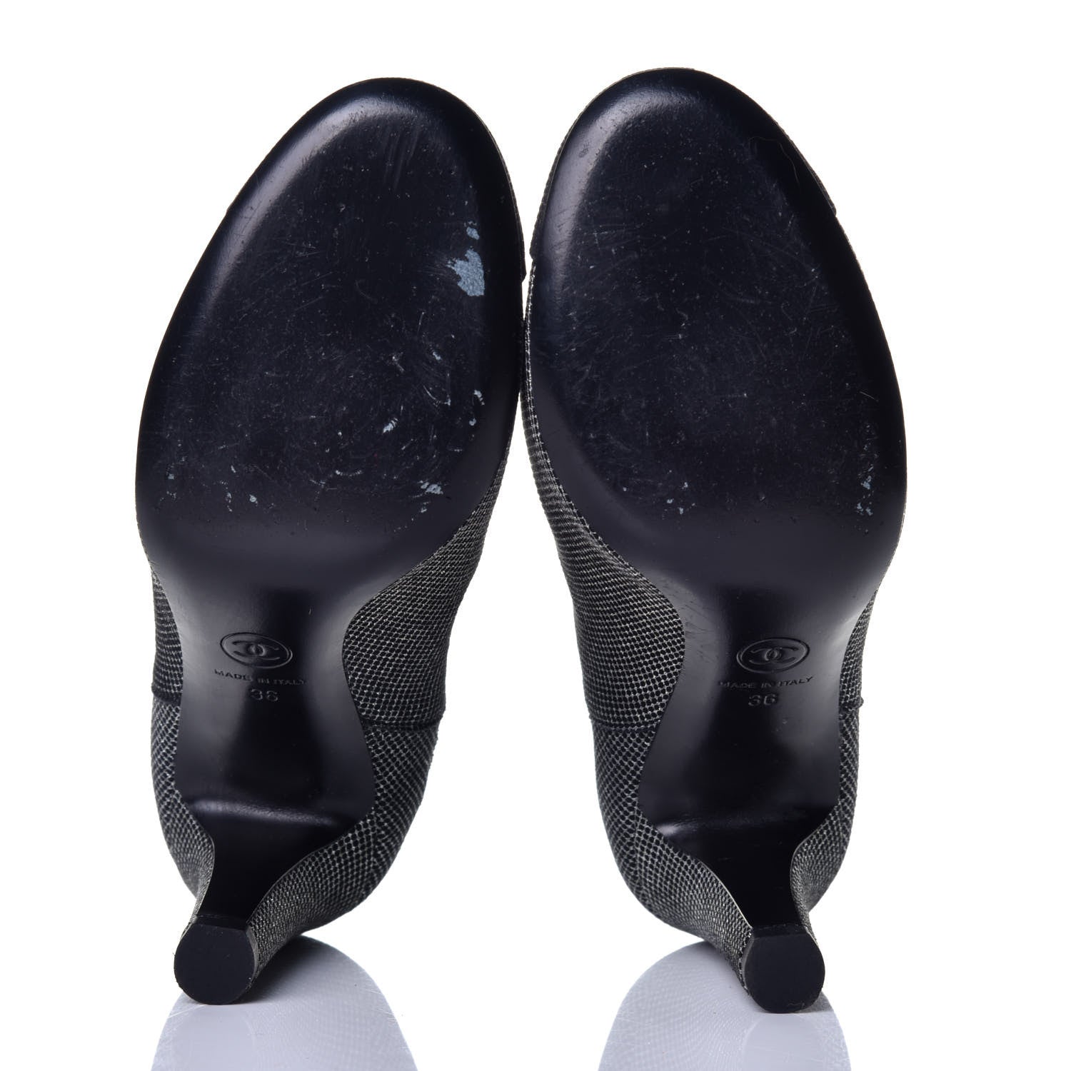 Chanel Mesh CC Cap Toe Ankle Boots 36 Argent Black 5 of 7