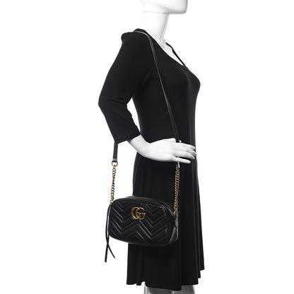 Gucci Calfskin Matelasse Small GG Marmont Chain Shoulder Bag Black 2 of 14