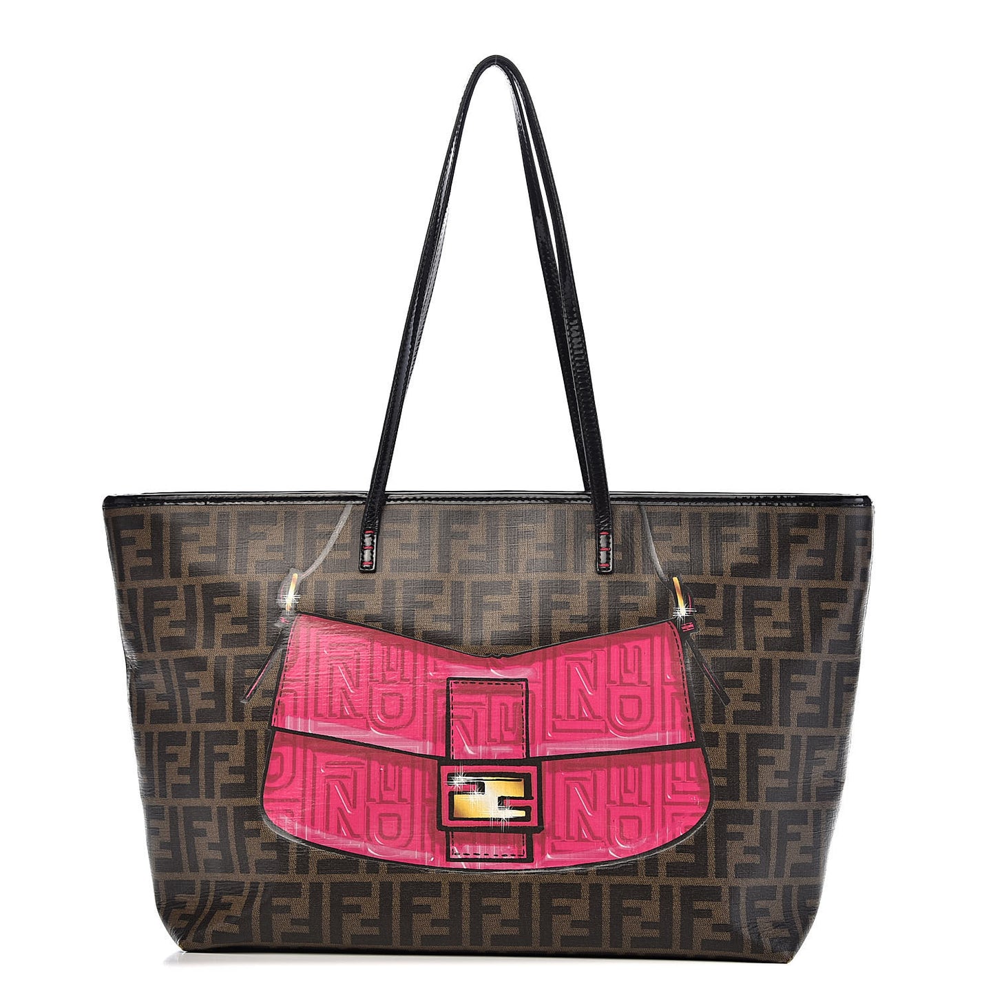 Zucca Spalmati Patent Baguette Print Medium Roll Tote Tobacco