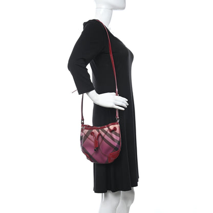 Burberry Patent Trim Gradient Nova Check Drawstring Shoulder Bag Raspberry 2 of 14
